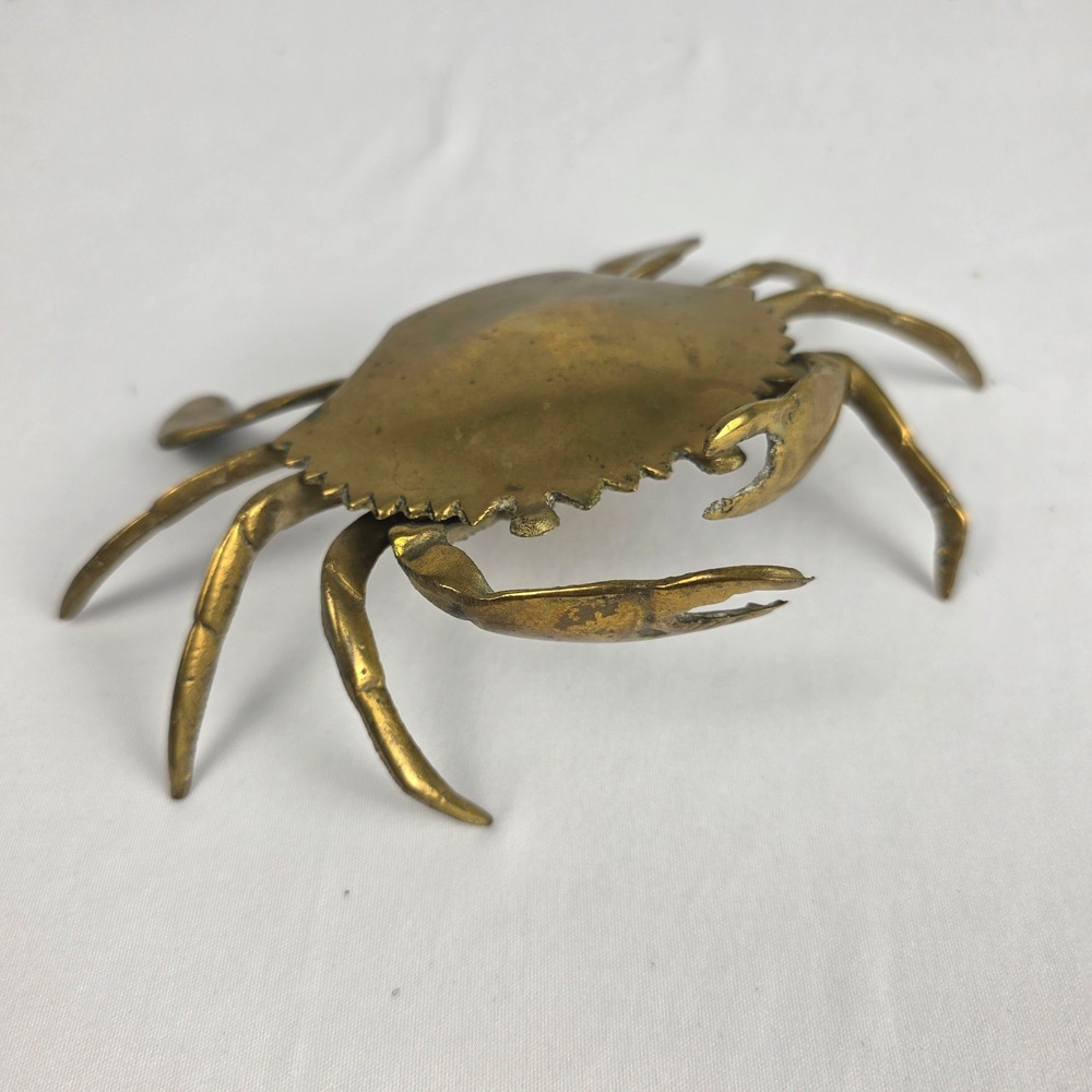 Vintage Brass Crab Trinket Box Hinged Lid Coastal Nautical Decor 7x5x2